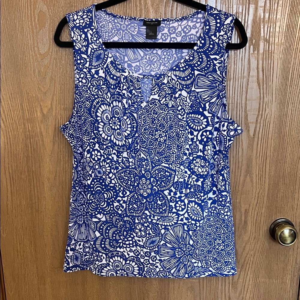 Ann Taylor Blue and White Floral Blouse